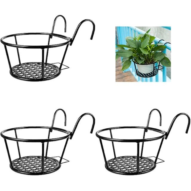 Cestas colgantes de hierro forjado para el hogar, balcón, plantas de cosecha propia, productos de hierro, traje de tres piezas (negro) Hy
