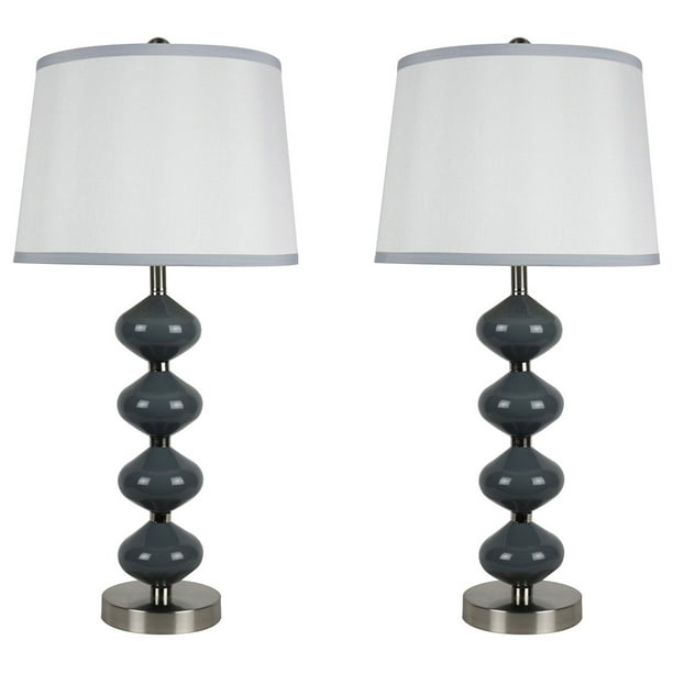 Urbanest Set Of 2 Beautor Lamps Brushed Steel Gray Glass With White Shades Com Urbanest Set Of 2 Beautor Lamps, Urbanest Chandelier Lamp Shades Home Depot