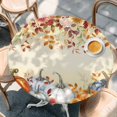 thumbnail image 2 of Orange Blue Pumpkins Fall Round Tablecloth, Fitted Table Cover with Elastic for 45"-54" Round Tables, Thanksgiving Eucalyptus Floral Table Cloth Outdoor Indoor Dinning Party Waterproof Tablecloths, 2 of 7