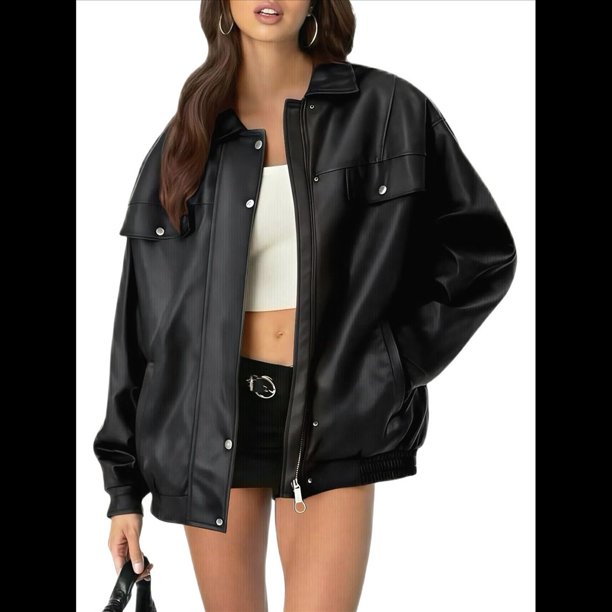 Chaquetas de para Mujer, Abrigos de Moto de Gamuza Sintética para Otoño, Conjuntos de Invierno A , Camisetas Y2K. Negro M