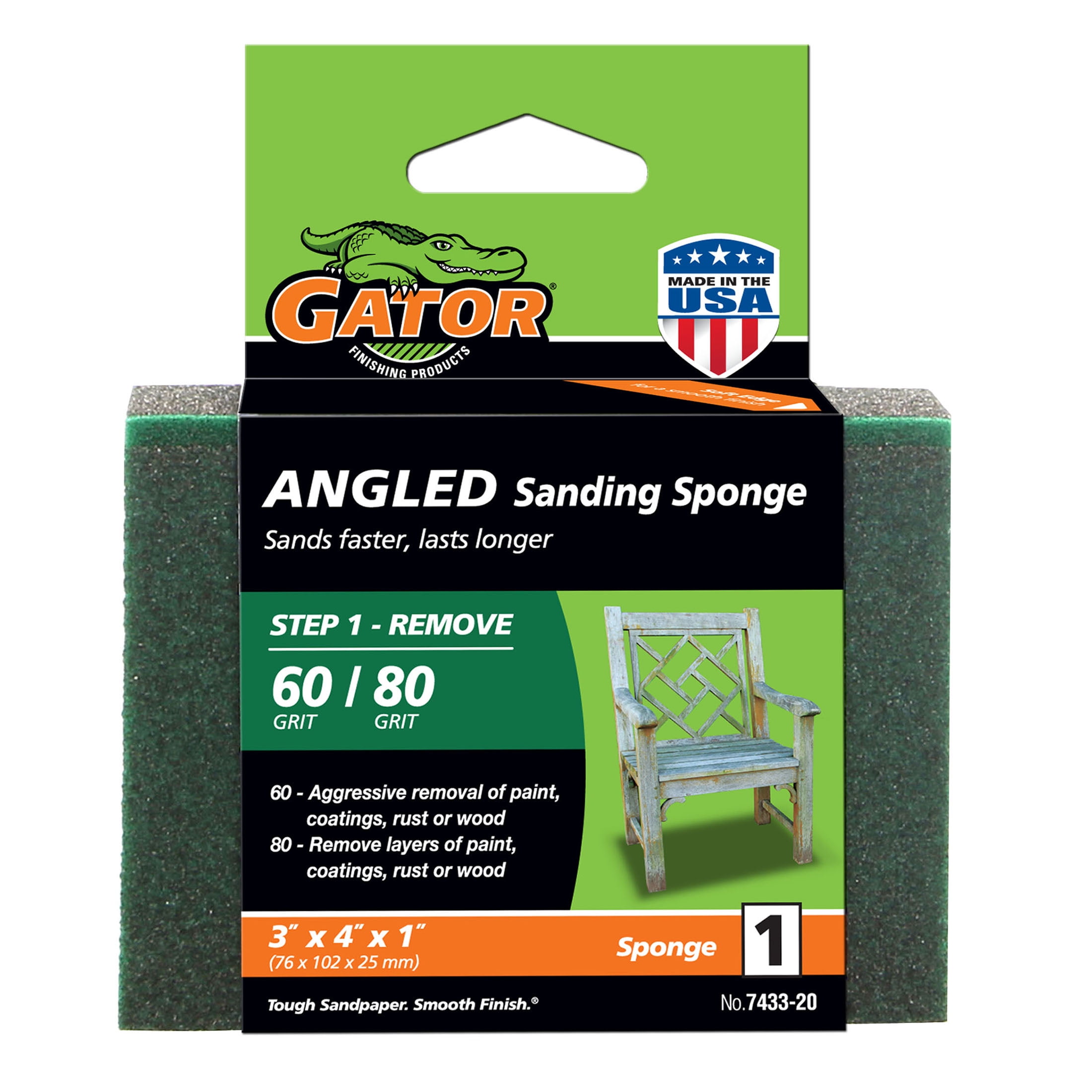 Gator 3"x 4"x 1"Angled 60/80 Grit Sanding Sponge