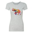 thumbnail image 2 of Colorful Walking Good Luck Elephant Animal Lover Womens Slim Fit Junior Tee, Heather Grey, 2XL, 2 of 3