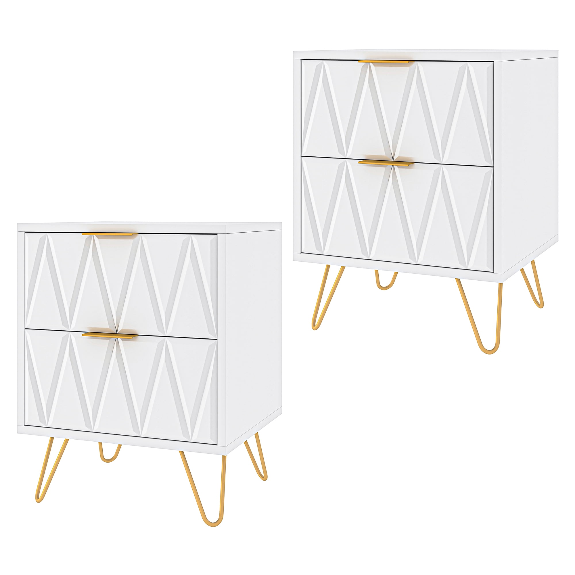 Spaco Nightstand Set of 2 Bedside Tables Bedroom Nightstand with Drawer, White