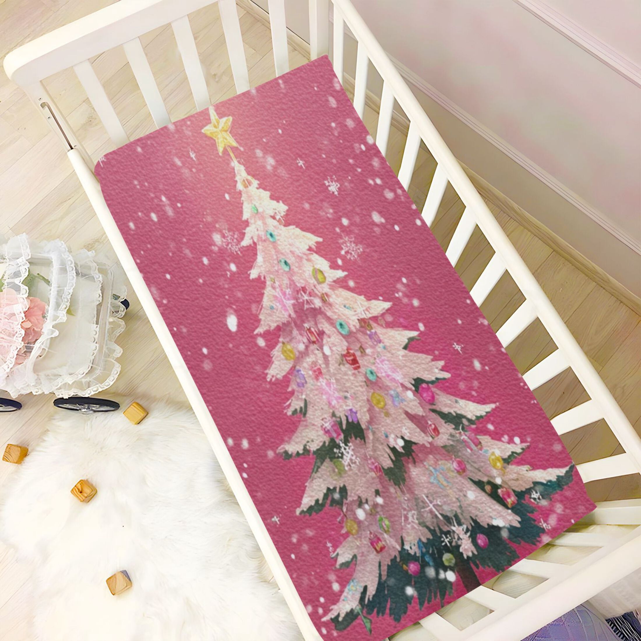 Baby Essentials 52”x 28”- Standard Cotton-like Modal Elastic- Twinkling Falling Snowflakes Design Crib Sheets for Newborns and Toddlers