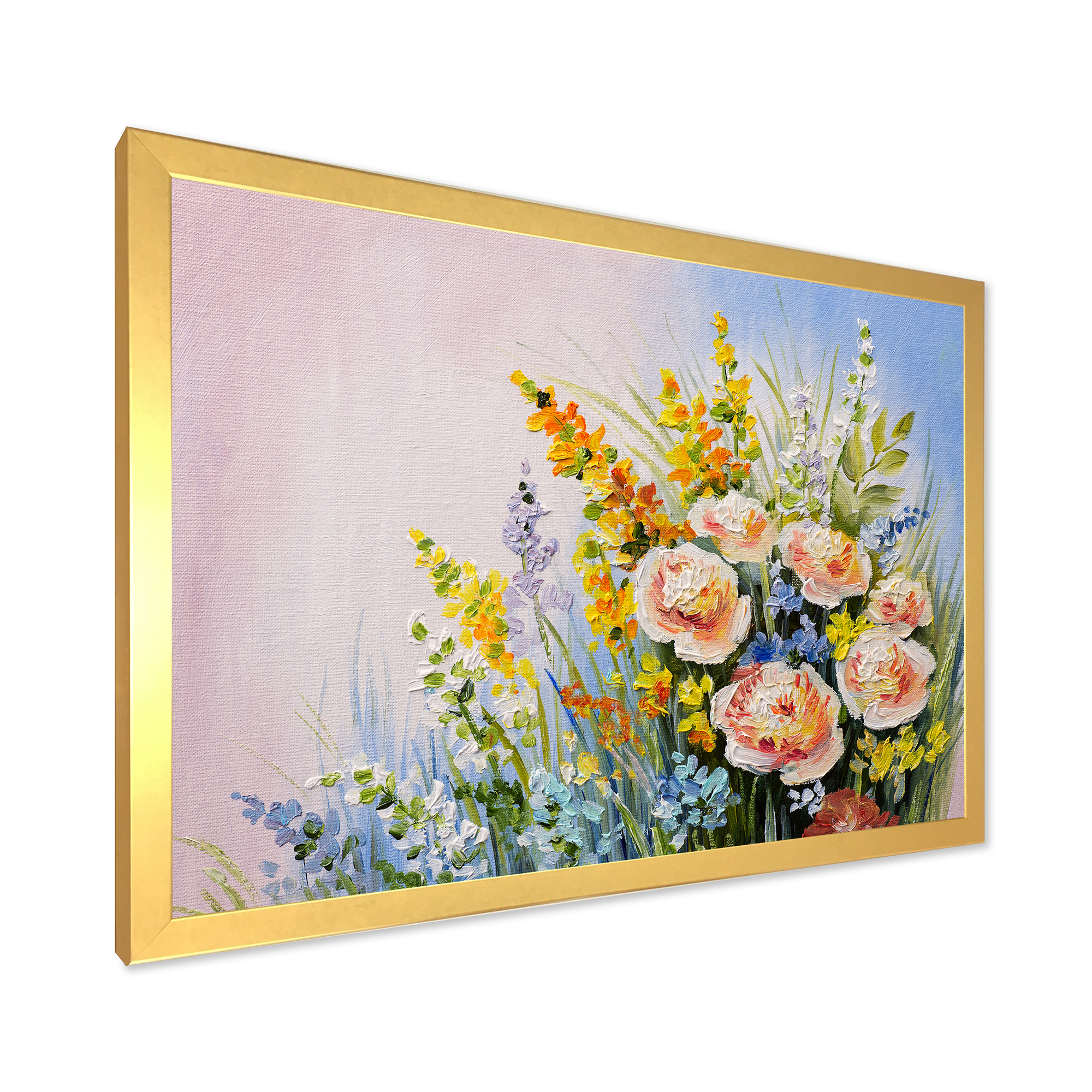 Designart 'Yellow and Pink Summer Wildflowers' Traditional Framed Art Print