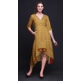 thumbnail image 3 of Bimba Cotton Orange Leaves Leaves Womens V Neck Asymmetrical Pocket ShiftÂ&nbsp;DressÂ&nbsp;Short Sleeve MidiÂ&nbsp;Dress-Large, 3 of 4