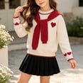 thumbnail image 4 of BLVB Kids Girls Valentine's Day Heart Pattern Knit Sweater Fashion Outfit Cute Pullover with Shawl 9-15 Years(Beige,11-12 Years), 4 of 7