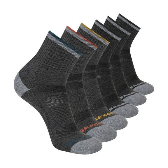 Skechers Men's Sport Adventure Quarter Crew Socks with Mesh Ventilation & Arch Support (6-Pairs)