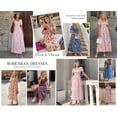 thumbnail image 4 of BTFBM Womens Spring Summer Dresses Square Neck Puff Short Sleeve Smocked Floral Boho Beach Wedding Guest Maxi Dress, 4 of 7