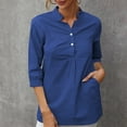thumbnail image 2 of Ndbuld Cloths for Women Womens V Neck Striped Button Down Shirts Long Sleeve Tunic Tops on Clearance Blue S, 2 of 6