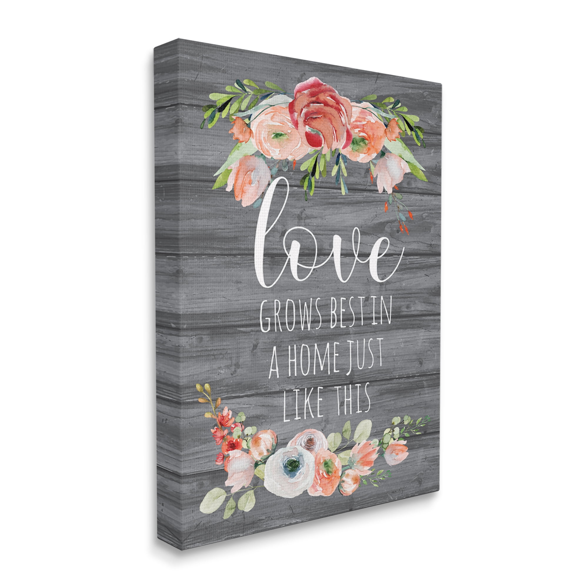 Stupell Industries Love Grows Best Motivational Family Phrase Rustic Flowers, 16 x 20, Design by ND Art