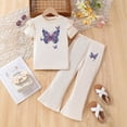 thumbnail image 2 of HCNTES Children Girl 2 Piece Outfit T-Shirt + Loose Pants Spring Summer Kids Girls Casual Dailywear School Clothing Set Size 3T 4T 5T 6T 7T(F02-Beige,7-8 Years), 2 of 4