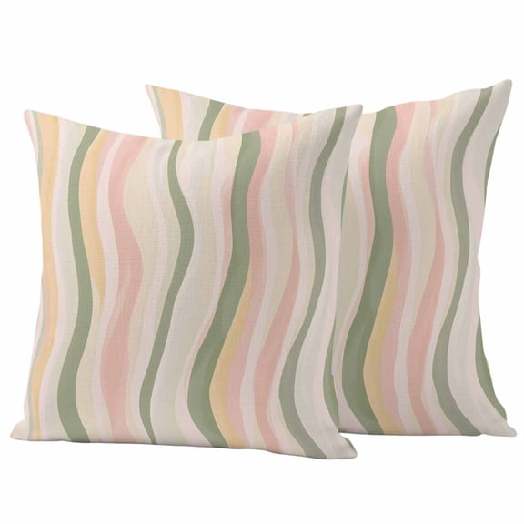 2 Pack Outdoor Waterproof Throw Pillow Covers,Light Green Pink Stripes Decorative Square Pillow Case Patio Pillowcases for Chair Couch Sofa 16x16in