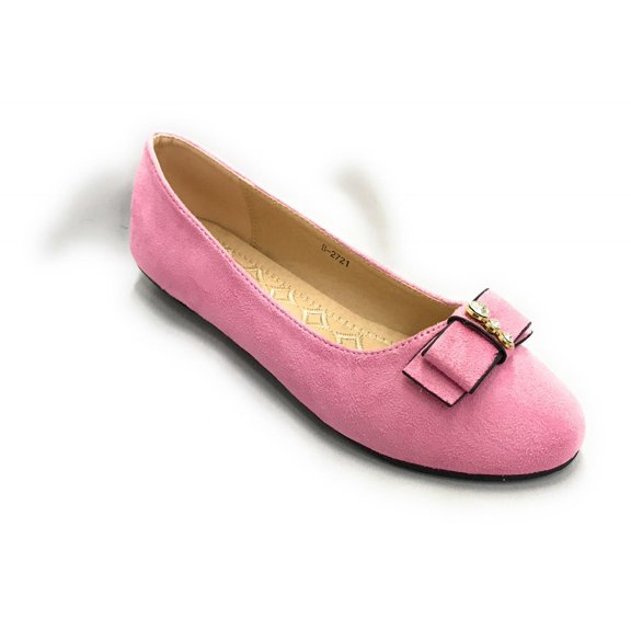 Victoria K Women's Suede Textured Rhinestone Double Bow Ballerina Flats