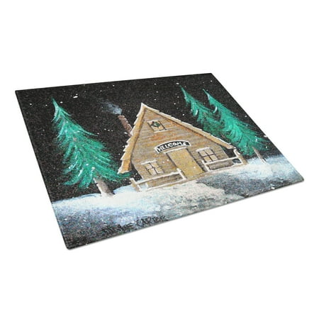 

Caroline s Treasures Welcome Lodge Christmas Log Home Glass Cutting Board Large