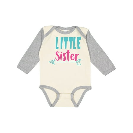 

Inktastic Little Sister Younger Sister Arrow - Blue Pink Gift Baby Girl Long Sleeve Bodysuit