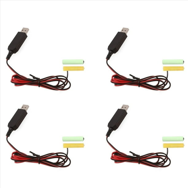 4X USB 5V A 3V LR03 AAA Batería Simulada Eliminadores Cable para Control Remoto Radio LED Light 1m