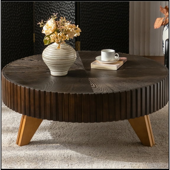 35.4 "Round Retro Coffee Table, Coffee Table Suitable For Coffee and Home Decor