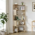 thumbnail image 2 of BALANBO Corner Bookshelf Solid Wood 5 Tier Tall Bookcase for Living Room, Raw Wood, 2 of 7