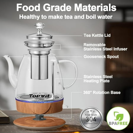 Electric Kettle Glass with Dual Purpose Design, , Removable Infuser, Auto Shut Off