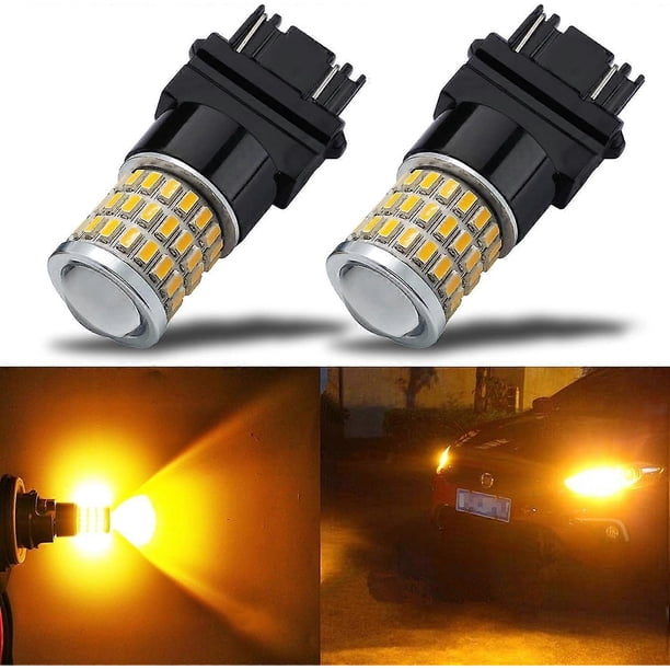 9-30V Super Bright Low Power 3157 3156 3057 4157 LED Bulbs with Replacement Projector Lenses for Front/Rear Turn Signal or Rear Parking Light, Amber Y