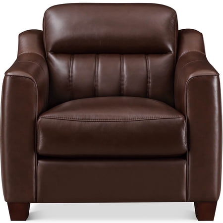 Hydeline Uptown Top Grain Leather Armchair Chestnut Brown with Tapered Legs Feather Down Memory Foam and Springs Seating