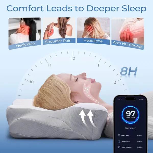 Ergonomic Cervical Neck Pillow for Sleeping – Memory Foam Pillow with Massage Nodes for Neck Pain Relief Side Sleeper & Back Support