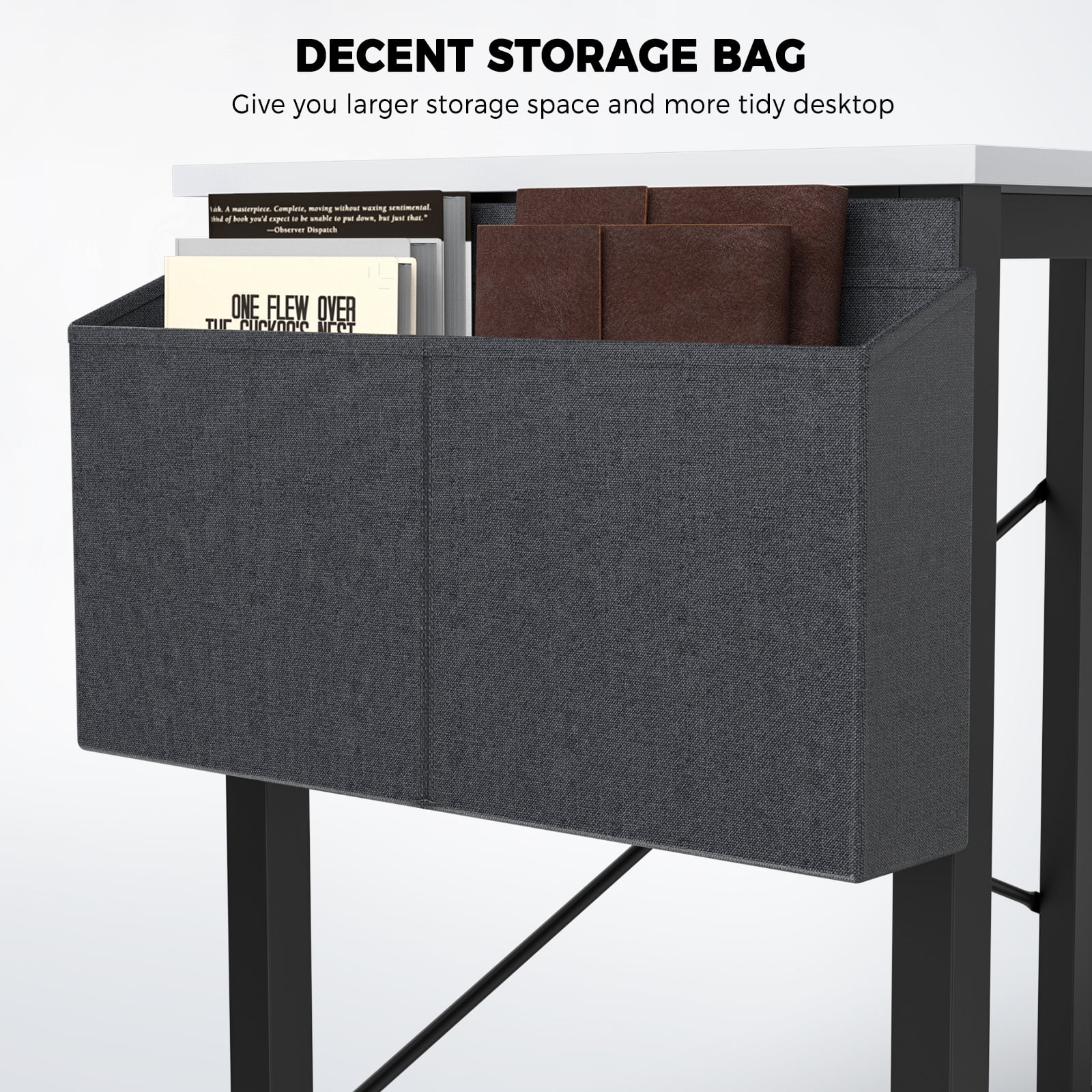 CONCETTA 49in Reversible L Shaped Computer Desk with Storage, Coner Desk with Wooden Desktop, CPU Stand and Side Bag for Home Office and Gaming, White