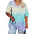 thumbnail image 2 of Plus Size Women's V-Neck Short Sleeve Tie-Dye Ombre Print Summer Basic Top, Loose Fit Stylish Plus Size Tee for Everyday Casual Wear and Weekend Outings Sky Blue XXXXXL, 2 of 5