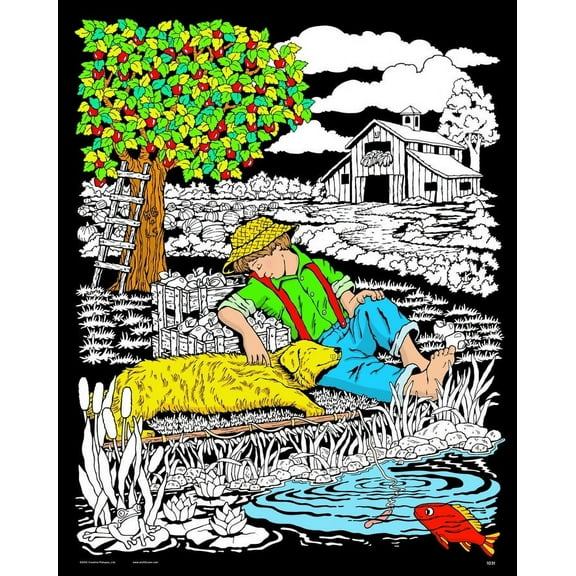 Boy Fishin - Fuzzy Velvet Coloring Poster 16x20 Inches