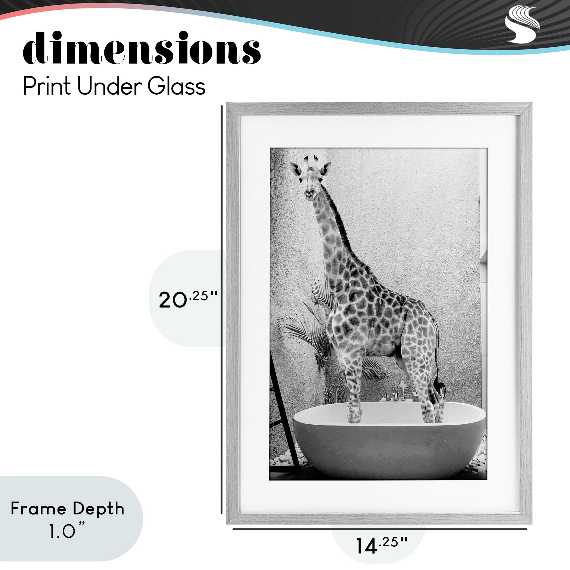 Stupell Industries Safari Bath Standing Tall Gray Framed Print Under Glass, design by SD Graphics Studio