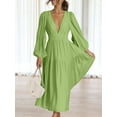 thumbnail image 2 of xiaxaixu Robe Longue Femme Couleur Unie Col en V Manches Longues Grande Balançoire Robe Boho Mode Printemps Automne Décontractée Ample Robe de Vacances, 2 of 7