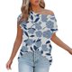 thumbnail image 2 of Gibobby Blusa de Trabajo de Manga Corta Blusa informal manga corta con hombros descubiertos para mujer, camiseta tipo túnica con estampado básico para exte(Azul,G), 2 of 5