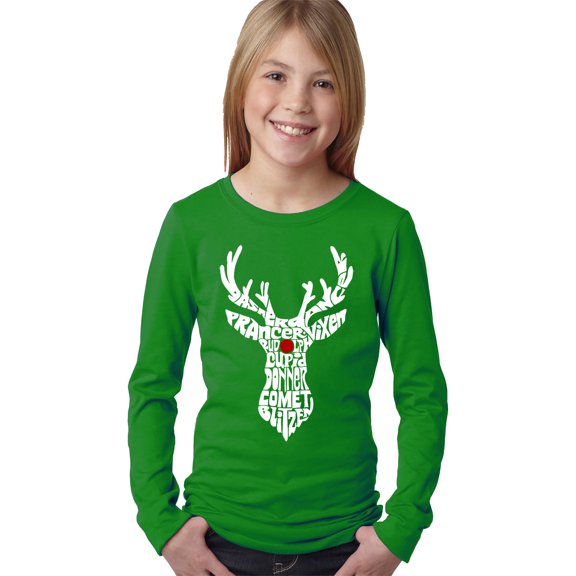 Girl's Word Art Long Sleeve - Santa's Reindeer