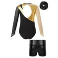 thumbnail image 2 of Alvivi Kids Girls 3Pcs Gymnastic Outfits Ballet Dance Leotard Long Sleeve Bodysuit with Booty Shorts Gold&Black 8, 2 of 5