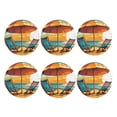 thumbnail image 2 of Fuzoiu Vintage Beach Sunset Print Leather Coasters Set,Drink Coasters Set of 6,for Tabletop Protection, Durable PVC Coasters,Home Décor and Housewarming Gift,Round Shape, 2 of 7