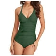 thumbnail image 3 of Womens One Piece Swimsuit with Tummy Control, V-Neck, Adjustable Straps, Cross Back & Ruched Solid Print Push-Up Bathing Suit, 3 of 5