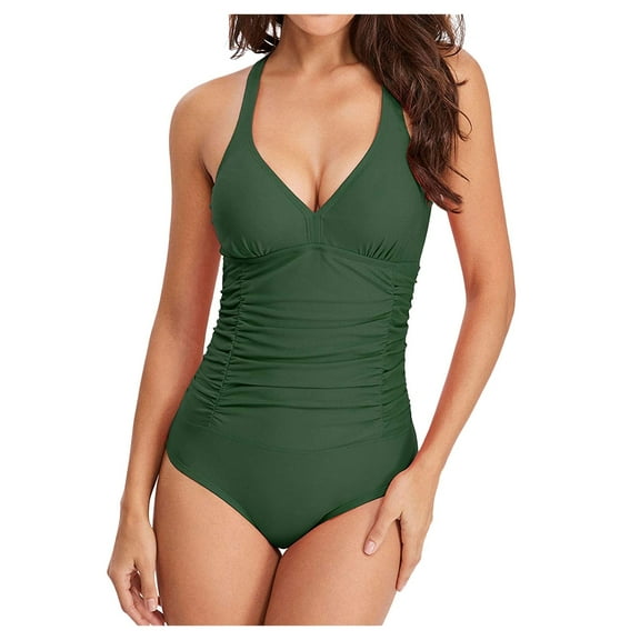 Sngxgn Women's Swimsuits Tummy Control Cutout High Waisted Bathing Suit Wrap Tie Back Swimsuit(Green,M)