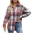 thumbnail image 2 of Qepwscx Casual Womens Long Sleeve Button Up Tops Cottons Collar Neck Shirts Going Out Tops Plaid Print T-Shirts Blouses Loose Fits Fall Sweatshirt Basic Tees for Women, 2 of 7