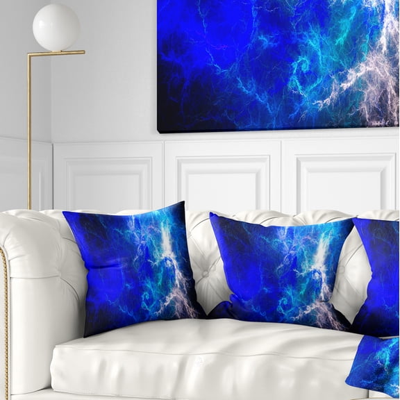 Designart Blue Sparkling Lightning - Abstract Throw Pillow - 16x16