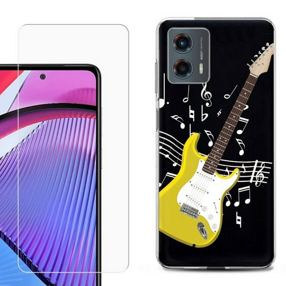 OneToughShield ® Compatible with Motorola Moto G 5G 2023, Shockproof Phone Case, with Tempered Glass Screen Protector - Guitar Yellow