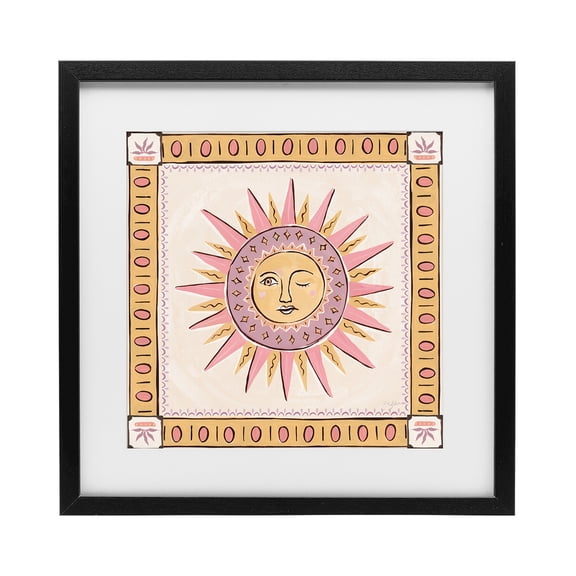 Stupell Industries Southwestern Pastel Winking Sun with Border Black Framed Print Under Glass, 13 x 13, by Two If By Sea Studios