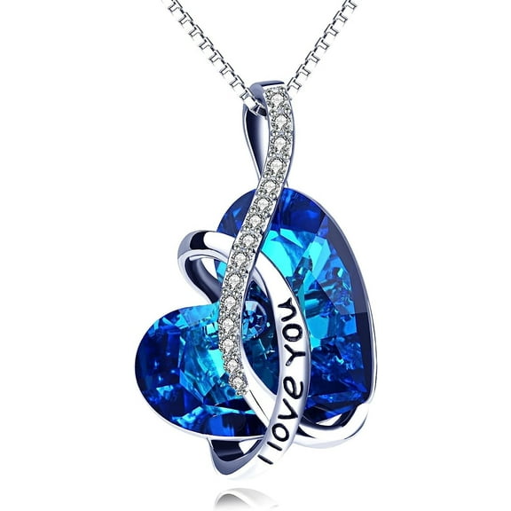 AOBOCO Mother Day Gifts for Women, I Love You Forever Necklace Sterling Silver Heart Crystal Necklace Birthday Anniversary Jewelry Gifts for Women Her Mom