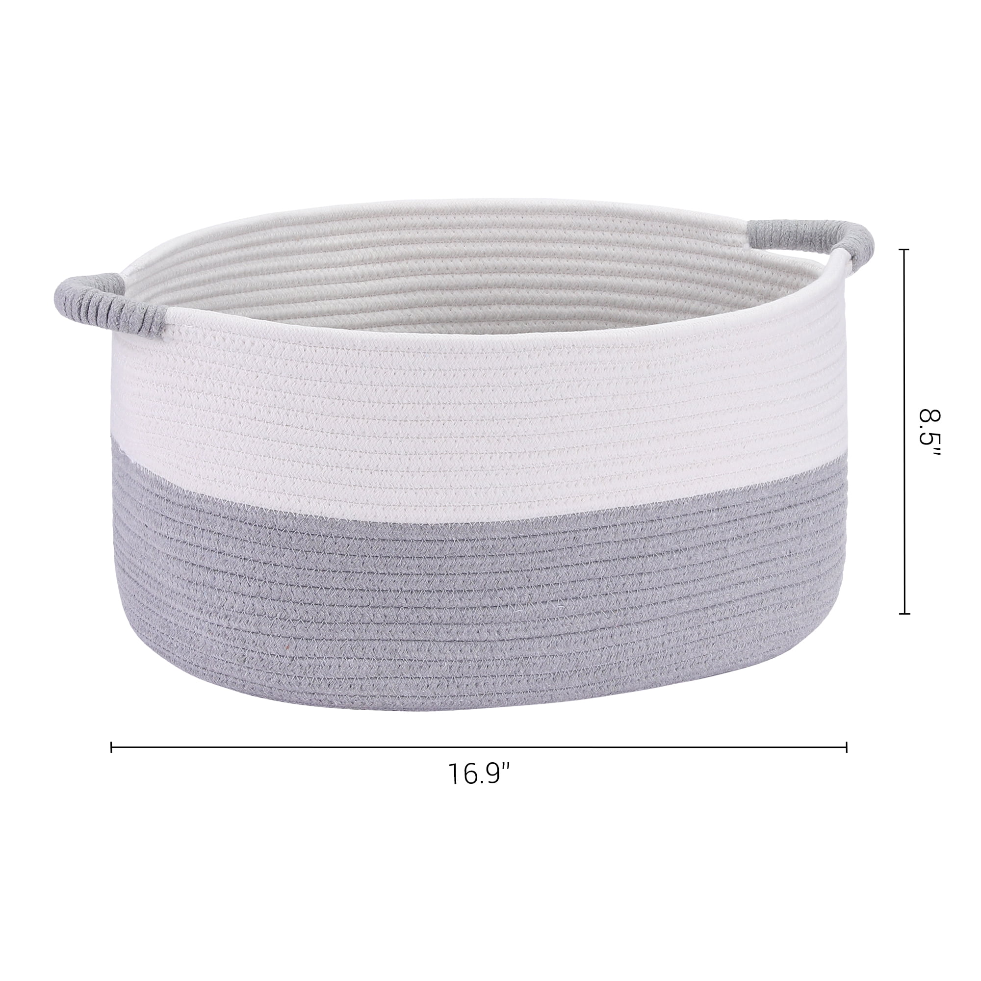 Unique Bargains Woven Storage Basket Bin with Handles White/Grey 17*12.5*8.5in