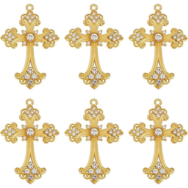 6 piezas de dijes de rosario dorado, dijes góticos grandes, dijes de diamantes de imitación, dijes colgantes, dijes de crucifijo