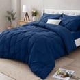 thumbnail image 2 of King Size Comforter Set, 7 Pieces Pintuck Down Alternative Bedding Set for All Season, Bed in a Bag with Comforter, Fitted Sheet, Flat Sheet, Pillowcases & Pillow Shams, Navy, 2 of 8