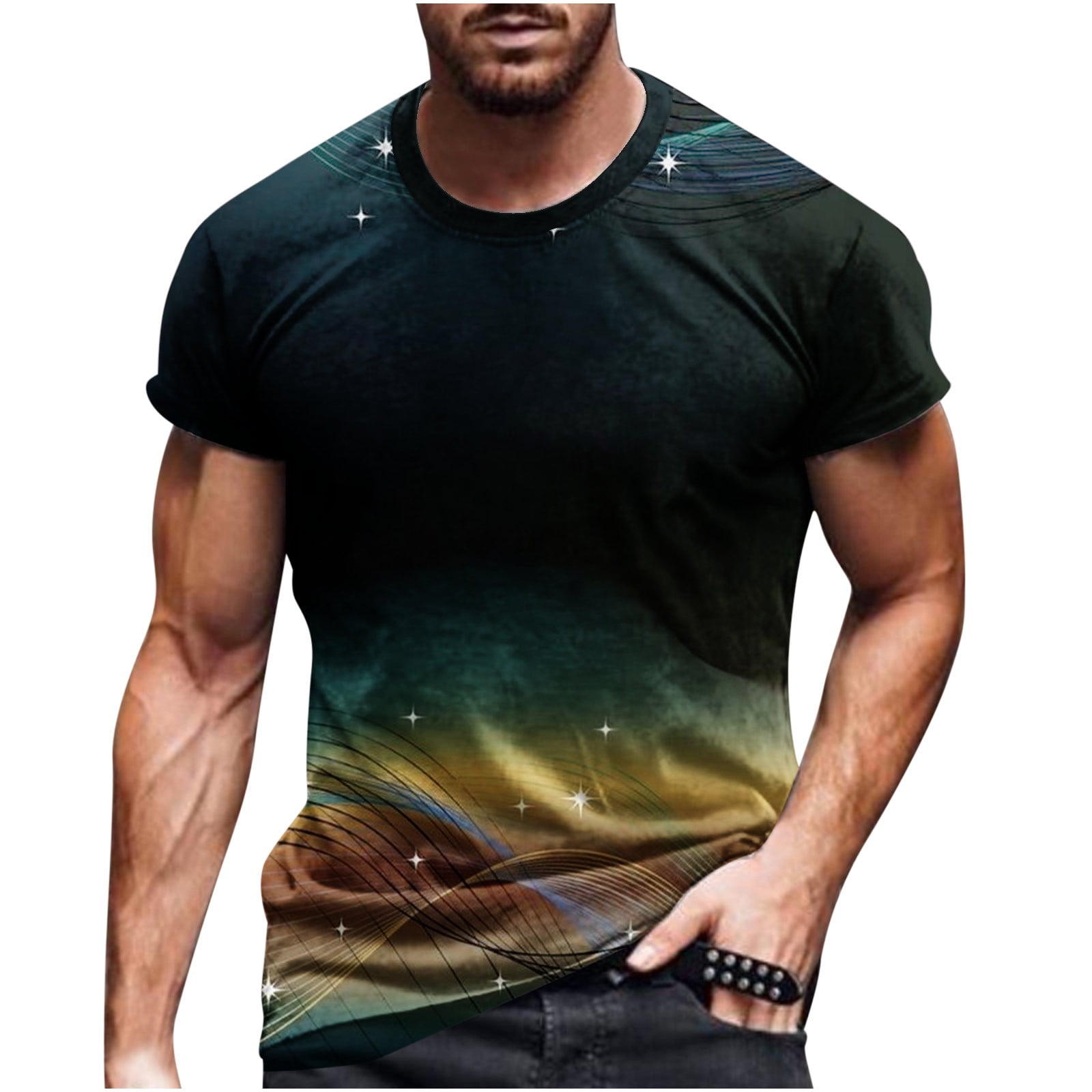 Ernkv Men's Slim Fit Comfy Tops Clearance Short Sleeve Shirts Casual Sports Clothing 3D Digital Printing Tees Round Neck Holiday Fashion Army Green XXL - Walmart.com