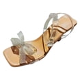thumbnail image 1 of asddcavvf Ladies High Heel Sandals Transparent Strap Bow Rhinestone Square Toe Fine High Heel Sandal, 1 of 9