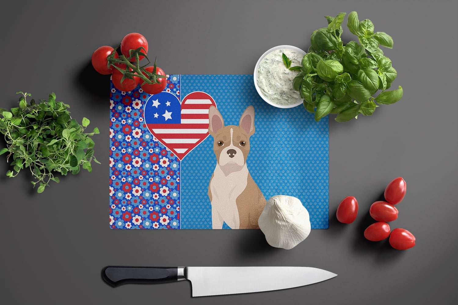 Fawn Boston Terrier Glass Cutting Board Large 12 in x 15 in