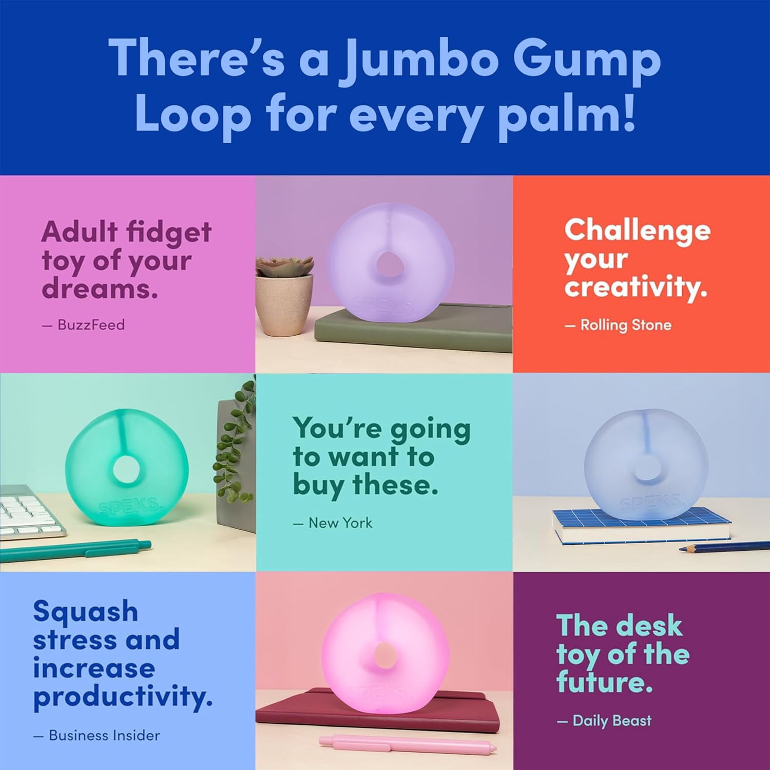 Gump Jumbo Loop Gel-Filled Stress Balls, Squeeze Toys for Adults Stress Relief & Focus (Dew+Purple)